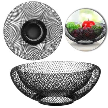 Imagem de Cesta Fruteira Centro de Mesa Aramada Redonda Organizador Preto Metal 11x32cm 0005