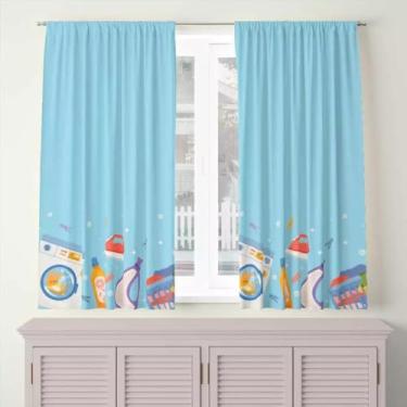 Imagem de Cortina de Lavanderia Tamanho 2,00 x 1,36 Passa Varão ou Passabarra Tecido Poliéster Não amassa e Não encolhe (Maquina Lavar)