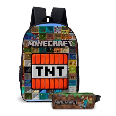 Imagem de Kit Mochila Com Estojo Escolar Infantil Game Estilo Blocos Para Menino