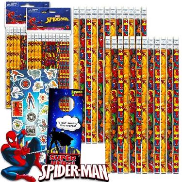 Imagem de Lápis Homem-Aranha, 24 peças a granel – Pacote com 24 lápis Homem-Aranha para crianças, carteira móvel, cabide de porta | Material escolar do Homem-Aranha para meninos