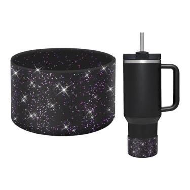 Imagem de WUQID Bota protetora de silicone brilhante, compatível com Stanley Tumbler de 567 a 1,134 ml e garrafa de água Hydro Flask de 340 a 680 g e mais garrafas/copos inferior de 7 a 7,5 cm, a capa de manga