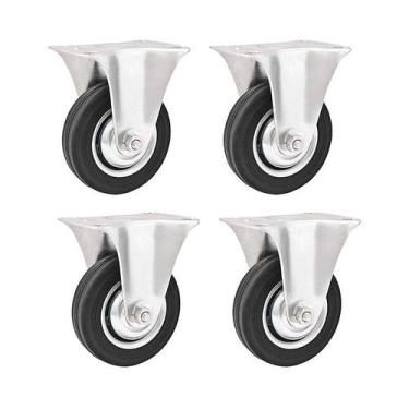 Imagem de Kit 4 un rodízio roda fixo borracha preta 3" 76mm 40kg leve - VONDER