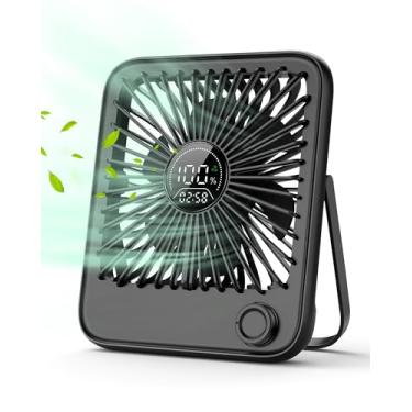 Imagem de Ventilador de mesa pequeno, ventiladores pessoais, 100 velocidades, ajustável, silencioso, pequeno, portátil, exibição inteligente das horas restantes para escritório, quarto, casa, mesa, preto