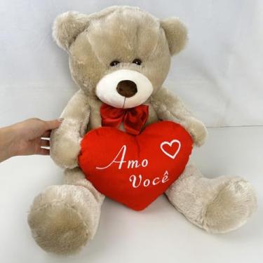 Imagem de Urso de Pelúcia Com Coração Grande Amo Você Bicho Macio Presente (Cinza com coração)