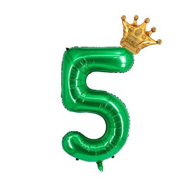 Imagem de hengximaoyi Balão Número 5 Coroa Verde Escuro De 40", Filme Alumínio Gigante, Balões Decoração Aniversário Anos Com Tema Selva, Artigos Para Festa Infantil E Chá Bebê (Escuro 5)