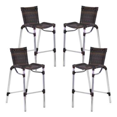 Imagem de Kit 4 Banquetas Alumínio Alta Com Encosto para Bar Balcão Edícula Cozinha