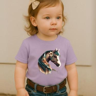 Imagem de Camiseta Feminina Infantil Estampa Cavalo Modinha Nova Tendência Premi