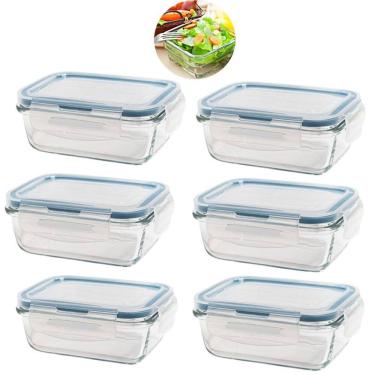 Imagem de Kit 6 Potes de Vidro Hermético Retangular 640ml