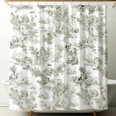Imagem de Mindsoft Cortina de chuveiro vintage francesa para banheiro 182 x 183 cm com 12 ganchos de metal à prova d'água, decoração de banheiro para cozinha doméstica, acessórios de banho estilo século 18