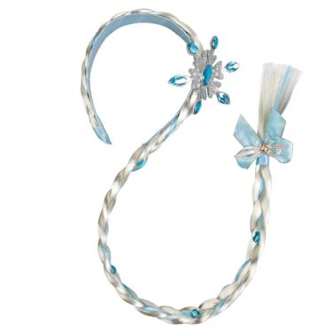 Imagem de TEBIEKOY Peruca trançada longa princesa Rapunzel peruca princesa vestido peruca peruca com flores para festa de Halloween Natal acessórios de cabelo, azul