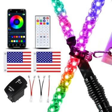 Imagem de VI9000 Pacote com 2 luzes de chicote de 6 m com base de mola, luz de chicote de LED com aplicativo e controle remoto, chicotes iluminados em espiral RGB com interruptor basculante, luz de chicote de