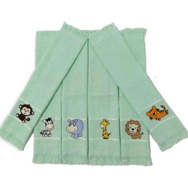 Imagem de Kit Safari 6 Toalhas de Mão 23x36cm Bordadas Tema Safari Para Bebê Inf