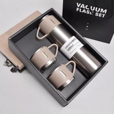 Imagem de Kit Garrafa Térmica Vacuum Flask Set - Inox 500ml + 3 Xícaras Bebidas 
