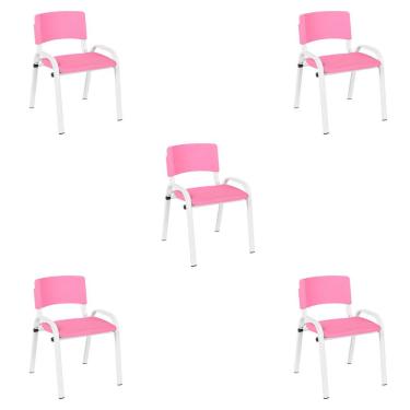 Imagem de Kit 5 Cadeiras Escolares ISO Infantil Base Branca Estrutura Metálica