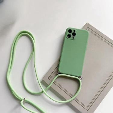 Imagem de Capa de silicone líquido com alça e cordão para colar transversal para Xiaomi 8 9 10 10S 10T 11 Lite Ultra 11i 11X Pro 6X, verde claro, para Xiaomi Mi 8 Pro