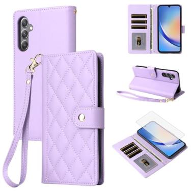 Imagem de Furiet Capa carteira para Samsung Galaxy S24/S25 5G com protetor de tela de vidro temperado e alça de pulso destacável, slots de cartão de couro PU, capa para celular S 24 24S 25 25S G5 SM-S931U roxa