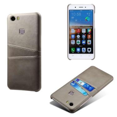 Imagem de Capas Compatível com VIVO X play 5,Caso de couro PU-Tampa de telefone a prova de choque com 2 slots de cartão,Proteção anti-impressão digital e anti-gota-Grey