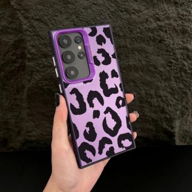 Imagem de MVVKKY para Samsung A55 Leopardo Prata Banhado Telefone Capa Pc Capa (para Samsung A55/Roxo HeiYin)