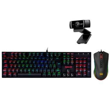 Imagem de Kit Gamer Redragon - Teclado Mecânico MITRA RGB + Mouse Cobra Chroma + Webcam Logitech C922 Pro