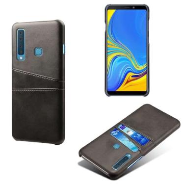 Imagem de Capas Compatível com Samsung Galaxy A9 (2018),Caso de couro PU-Tampa de telefone a prova de choque com 2 slots de cartão,Proteção anti-impressão digital e anti-gota-Black