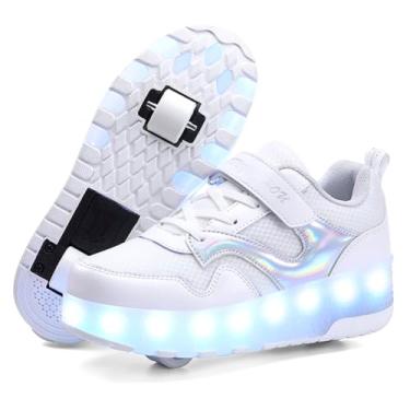 Imagem de HHSTS Sapatos infantis - Novos sapatos atualizados com rodas LED cor clara patins brilhantes sapatos de skate simples presentes infantis meninos meninas O melhor presente para festa, aniversário, dia
