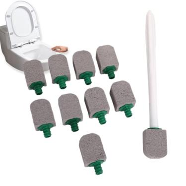Imagem de YUYTE Conjunto de 10 peças de escova de limpeza de vaso sanitário de pedra-pomes, limpador de banheiro multifuncional com alça longa para pias, azulejos e banheiras (cinza)
