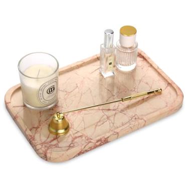 Imagem de Bandeja de banheiro de mármore, bandeja de mesa de banheiro de mármore natural, para cozinha, banheiro, bandejas decorativas de pedra para servir na bancada para café, perfume, joias, maquiagem (rosa
