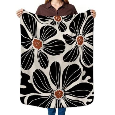 Imagem de HIWX Cobertor infantil floral abstrato boêmio, cobertor floral boêmio, cobertor moderno de flores pretas para crianças, meninas, berçário, quarto de criança, quarto, escritório em casa, sofá, cama