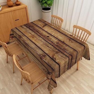 Imagem de SIEDYCV Toalha de mesa marrom de grão de madeira 152 x 213 cm natural rústica marrom textura de tecido retangular toalha de mesa de poliéster à prova de óleo lavável para casa de fazenda, tema de casa
