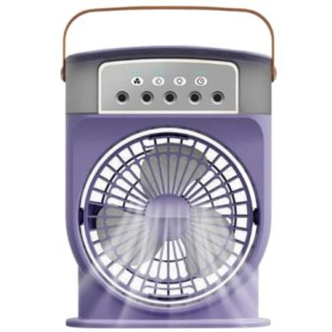 Imagem de Ventilador de nebulização portátil, ventilador portátil com névoa de resfriamento de 3 velocidades com spray de 5 furos e luz noturna de 7 cores, silencioso, recarregável, ventilador de mesa