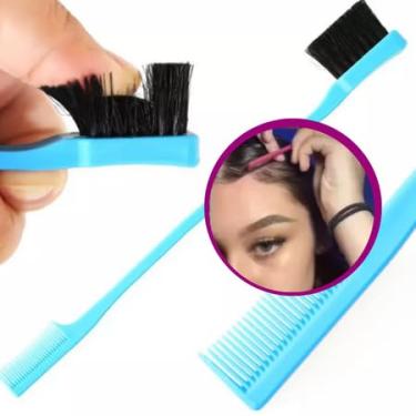 Imagem de Escova Escovinha 2 em 1 Profissional para Baby Hair, Sobrancelha e Cabelos Afro | Design Compacto, Cerdas Naturais e Ponta de Pente Fino | Ferramenta de Estilização Versátil