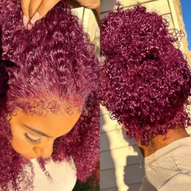 Imagem de 76 cm 250% Densidade Onda Profunda Lace Front Perucas Cabelo Humano 360 Full Lace Deep Curly Wave Cabelo Humano Sem Cola Pré-Arrancado com Cabelo de Bebê 360 99J Peruca de Cabelo Humano Molhado e