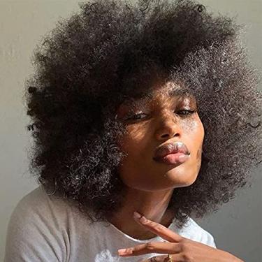 Imagem de Perucas afro para mulheres negras cabelo humano curto afro crespo peruca afro encaracolado 20 cm preto natural grande perucas afro