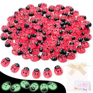 Imagem de GGSTDDUP 100 Pcs Mini Resin Ladybug with Card Organza Bag, Miniature Ladybug Figurines for Kids Baby Shower DIY Cake Decoration Ornaments Crafts Moss Landscape