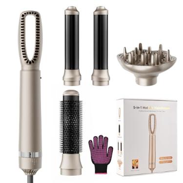 Imagem de Bo'laiya Escova de ar quente 5 em 1 para alisar, enrolar e pentear, cabeça de escova removível e intercambiável, tecnologia iônica negativa, para todos os tipos de cabelo, luva protetora incluída