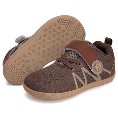Imagem de WateLves Sapatos para crianças pequenas, meninos, meninas, largos, sapatos descalços minimalistas, tênis de caminhada respirável, leve, ajuste natural, sola sem queda, Marrom escuro, 13 Wide Little