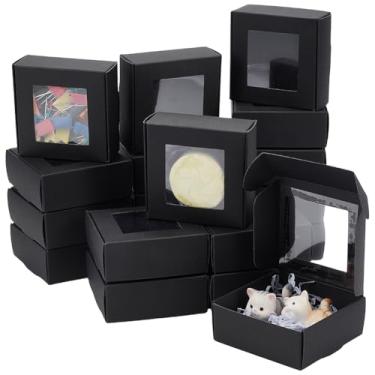 Imagem de BENECREAT 36 caixas de papel quadradas com janela transparente, caixa de embalagem de papel preta de 7,8 x 3,8 cm, caixa de presente dobrável para festa de aniversário, casamento