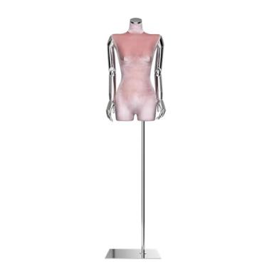 Imagem de Mannequin Manequins de varejo para corpo feminino com base quadrada, altura ajustável de 135 a 198 cm, torso de manequim de veludo destacável(Pink)