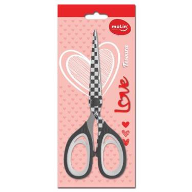 Imagem de Tesoura Xadrez Black And White Love Office 18cm MOLIN