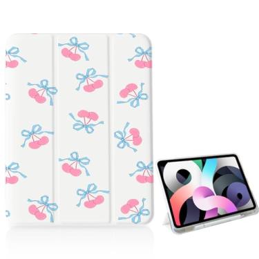 Imagem de Capa feminina de cereja com laço fofo para iPad de 11 polegadas (chip A16) 2025 geração 11ª/iPad 11 polegadas 2022 10ª geração com suporte para lápis e hibernar/despertar automático, capa traseira de