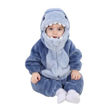 Imagem de TONWHAR Toddlers Animal Costume Unisex Baby's Warm Halloween Outfits Kids Dress Up Jumpsuits Rompers(2-3T,Blue Shark)