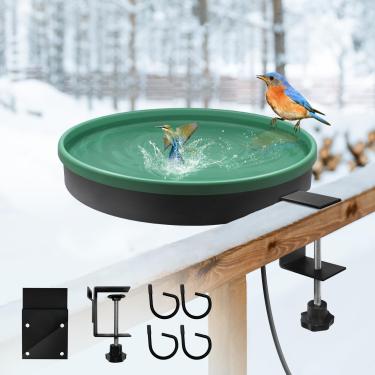Imagem de GESAIL Bird Habitat Resistente a UV e Frost Leve 3 maneiras fáceis de montar removível 75W Aquecido Pássaro Banho Alimentador de pássaros, Aquecedor de banho de pássaros para todas as estações para decoração de quintal de jardim ao ar livre - Verde