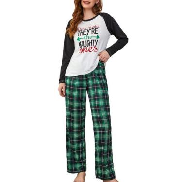 Imagem de Conjunto de pijamas Laqeyko com estampa de letras e calça xadrez verde