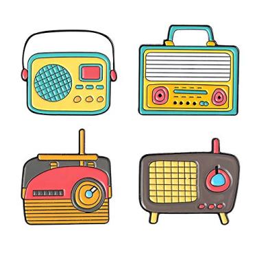 Imagem de LPYO Conjunto de broches de fita cassete retrô, toca-discos de rádio, guitarra, cassete, desenhos, broches bonitos, adequados para bolsas e roupas, presentes ideais para amantes de música, Medium