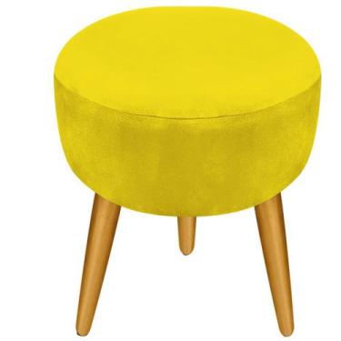 Imagem de Puff Pufinho Puf Redondo Pés Palito Suede Amarelo Recepção Sala Quarto