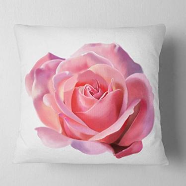 Imagem de Designart Desenho de Rosa Rosa Rosa em Fundo Branco, Trabalho de Manta de Flores, Sala de Estar, Sofá, Almofada + Capa de Almofada Estampada em ambos os lados 45,72 x 45,72 cm