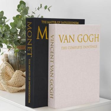 Imagem de Hiwhy Conjunto de 2 caixas decorativas para livros, elegantes livros decorativos, caixa de armazenamento de livros sintéticos de linho para estante, mesas de café, decoração de casa, preta