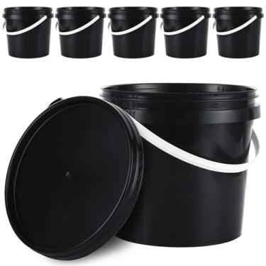 Imagem de AKOLAFE Pacote com 5 baldes de tinta para pintura de plástico 2 litros recipientes de tinta de retoque com tampas e alças lata de tinta de 1/2 galão recipientes de armazenamento de tinta vazios balde