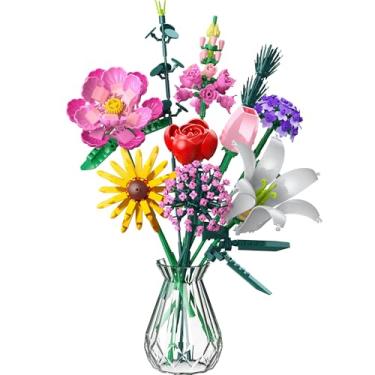 Imagem de Blocos de construção ramo de flores eternas - 699 peças, crianças dos 6 anos, amantes e mães, ideal para aniversários, aniversários e ocasiões especiais