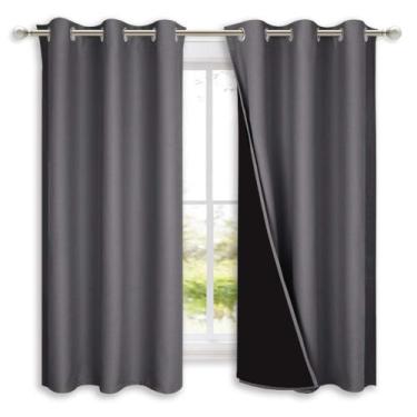 Imagem de Cortinas NICETOWN 100% Blackout com forros pretos 107x160cm cinza